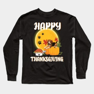 Beagle Seeing Turkey Dish Happy Halloween Thanksgiving Merry Christmas Day Long Sleeve T-Shirt